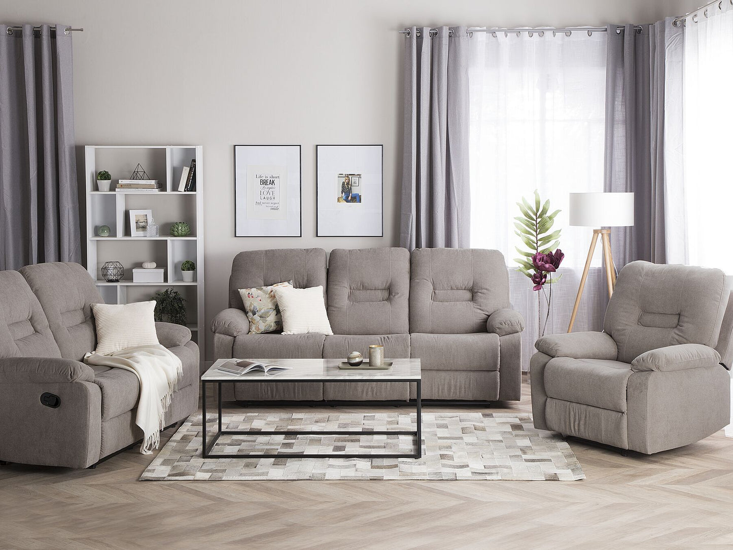 2 Seater Fabric Manual Recliner Sofa Taupe Beige BERGEN