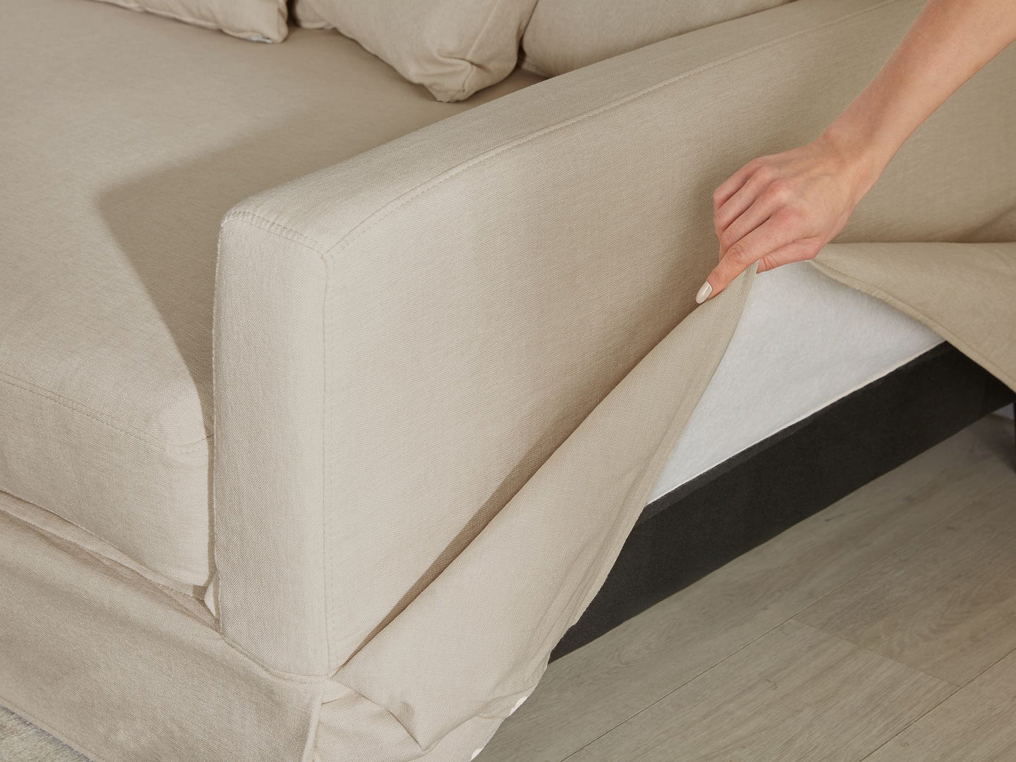3 Seater Fabric Sofa Beige GILJA
