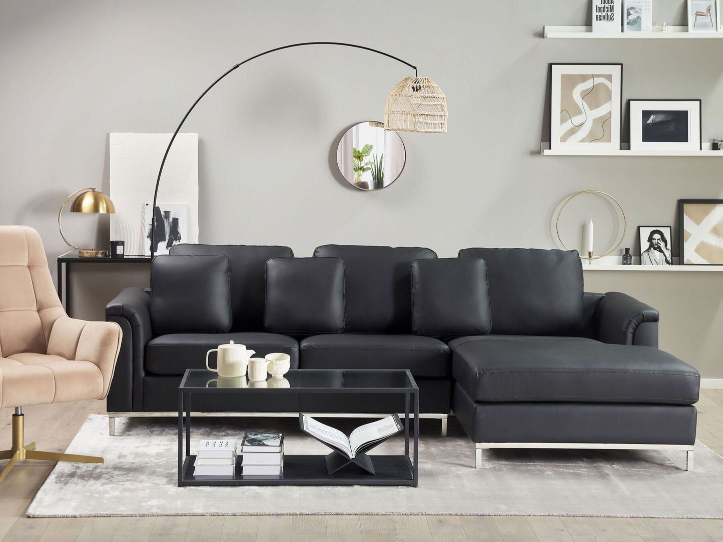 Left Hand Leather Corner Sofa Black OSLO