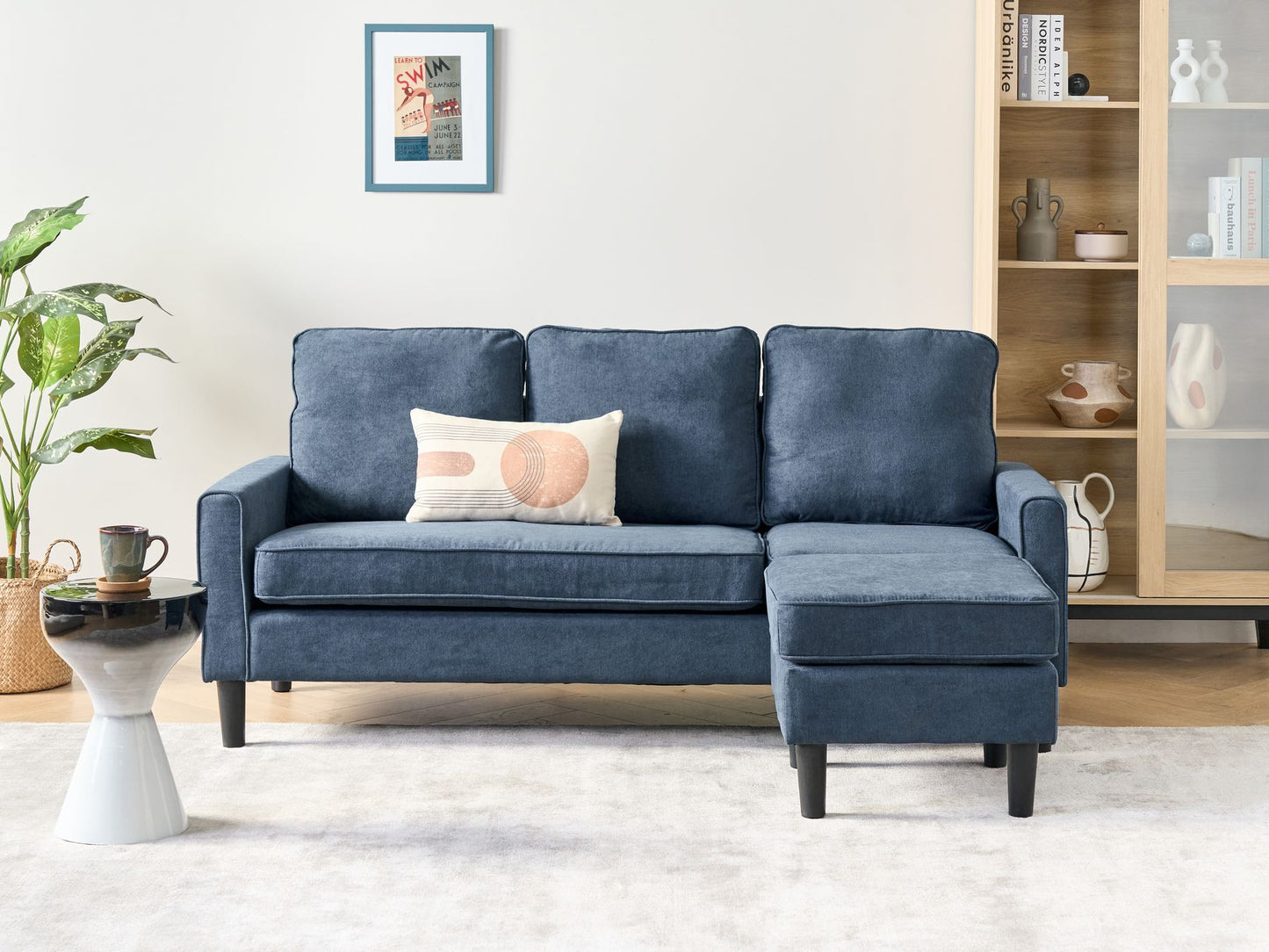 Fabric Sofa with Ottoman Navy Blue AVESTA