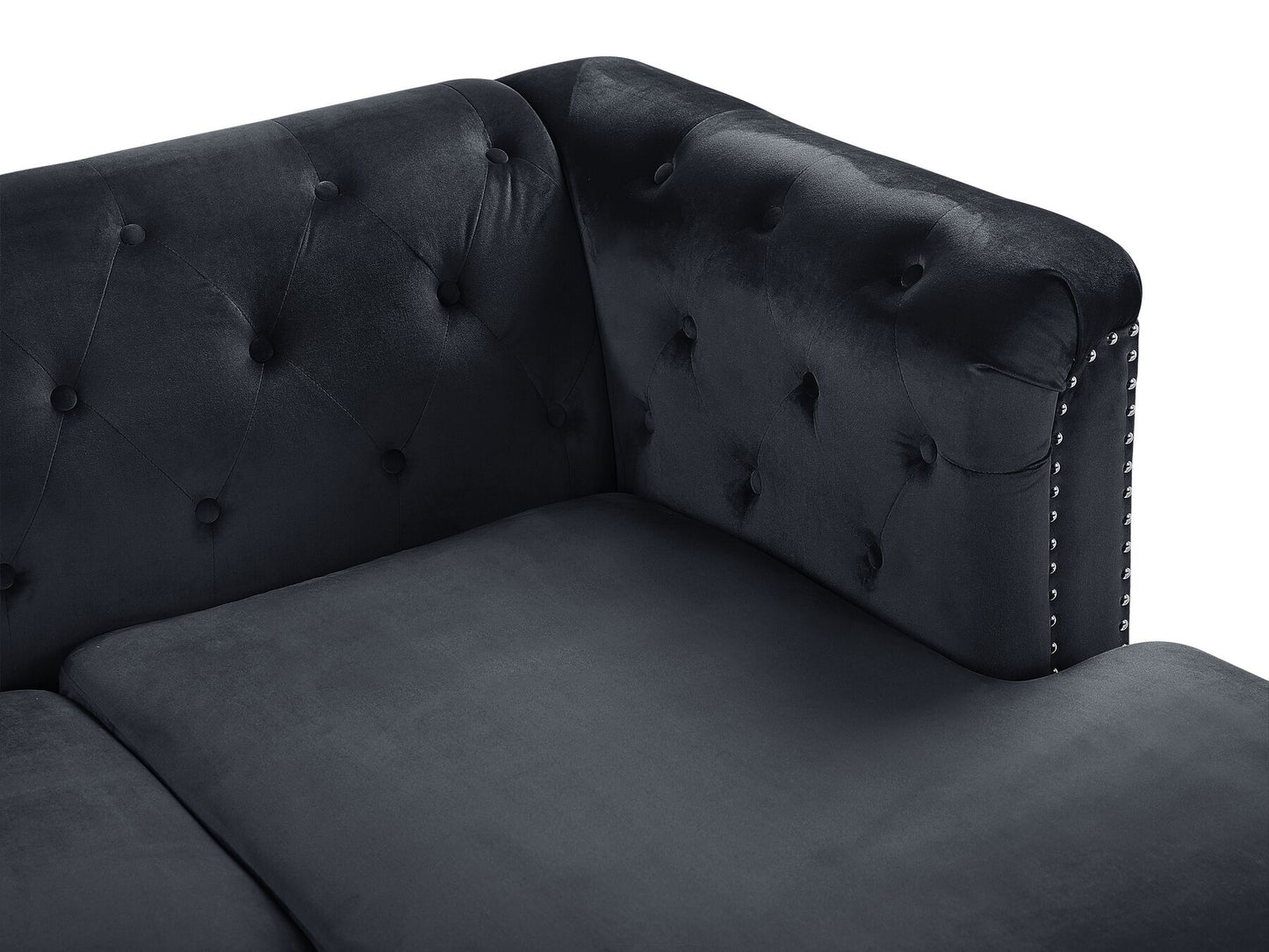 Left Hand Velvet Corner Sofa Black FLEN