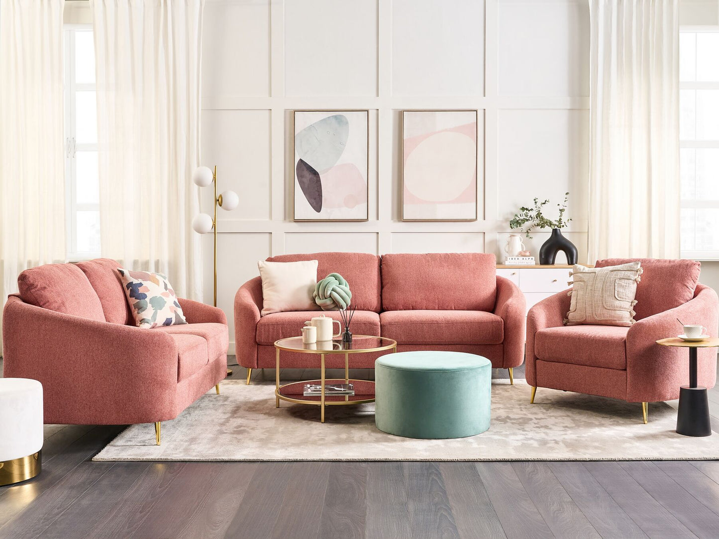3 Seater Fabric Sofa Pink TROSA