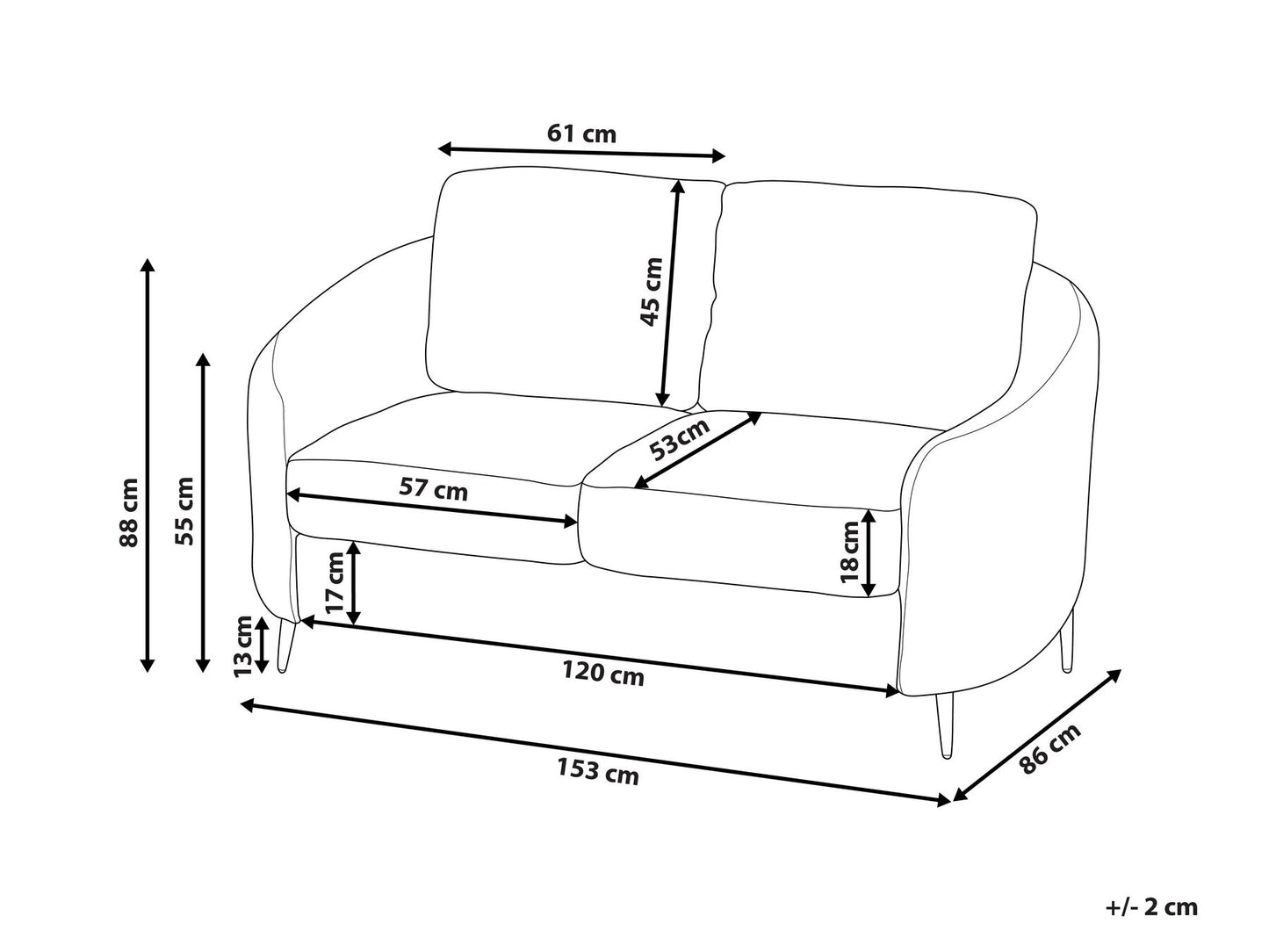 2 Seater Fabric Sofa Grey TROSA