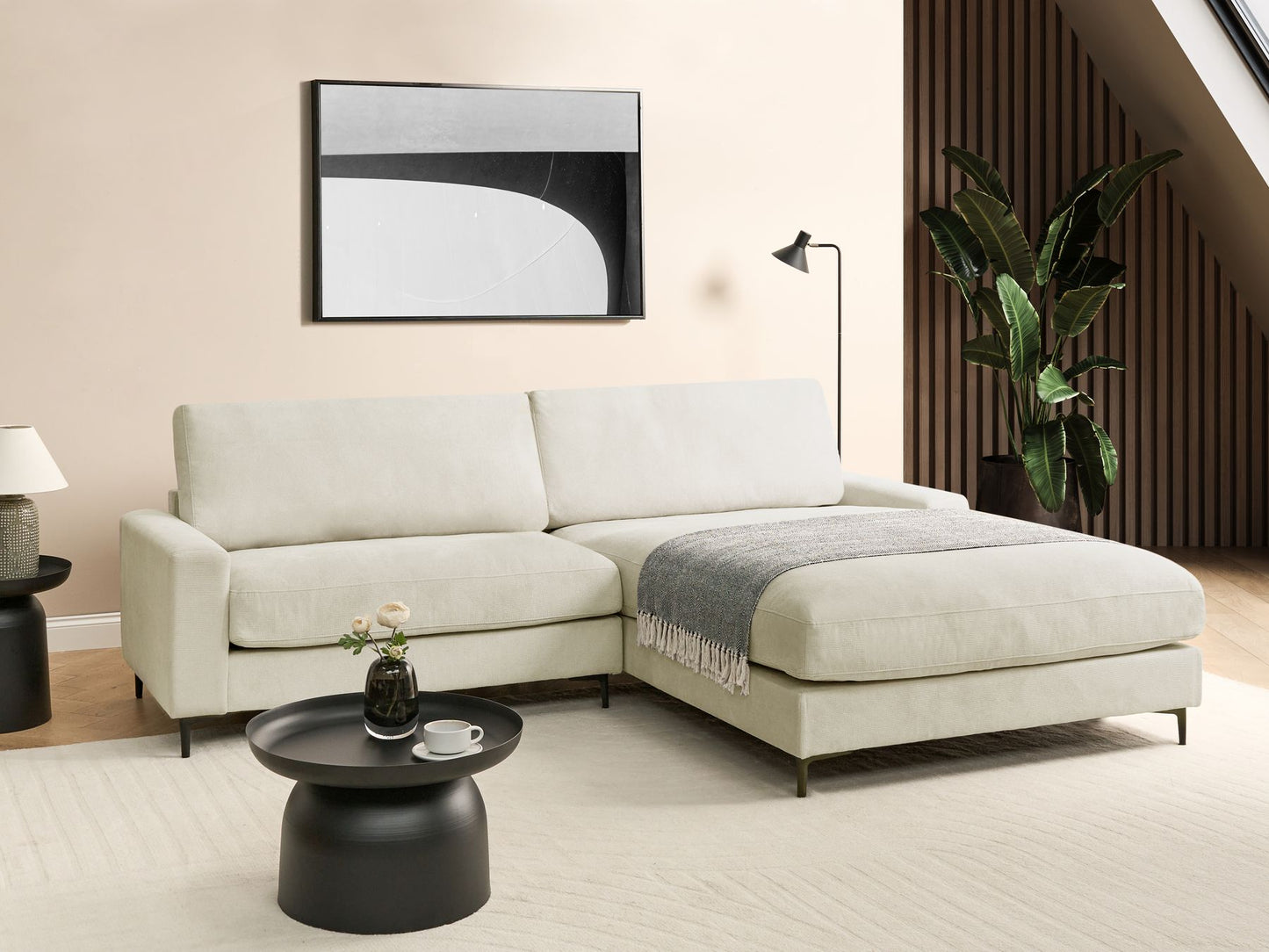Left Hand Fabric Corner Sofa Off-White MALOY
