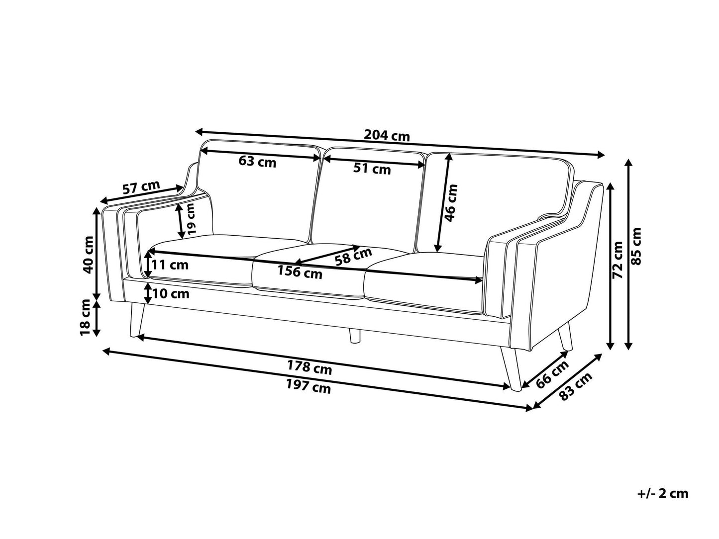 3 Seater Fabric Sofa Off-White LOKKA
