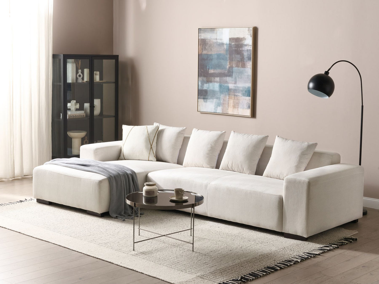 Right Hand Jumbo Cord Corner Sofa Off-White LUNGO