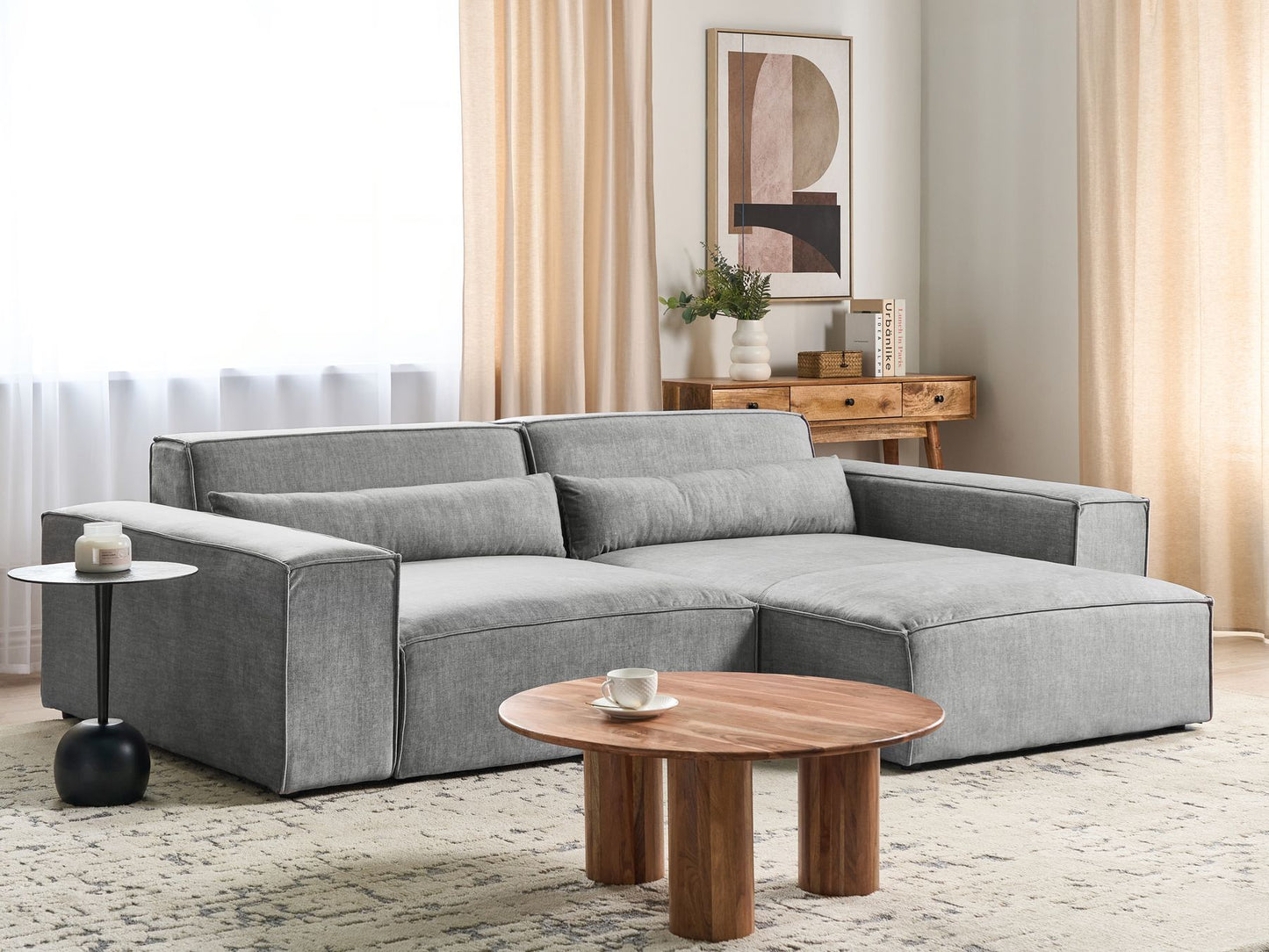 Left Hand 2 Seater Modular Fabric Corner Sofa Grey HELLNAR
