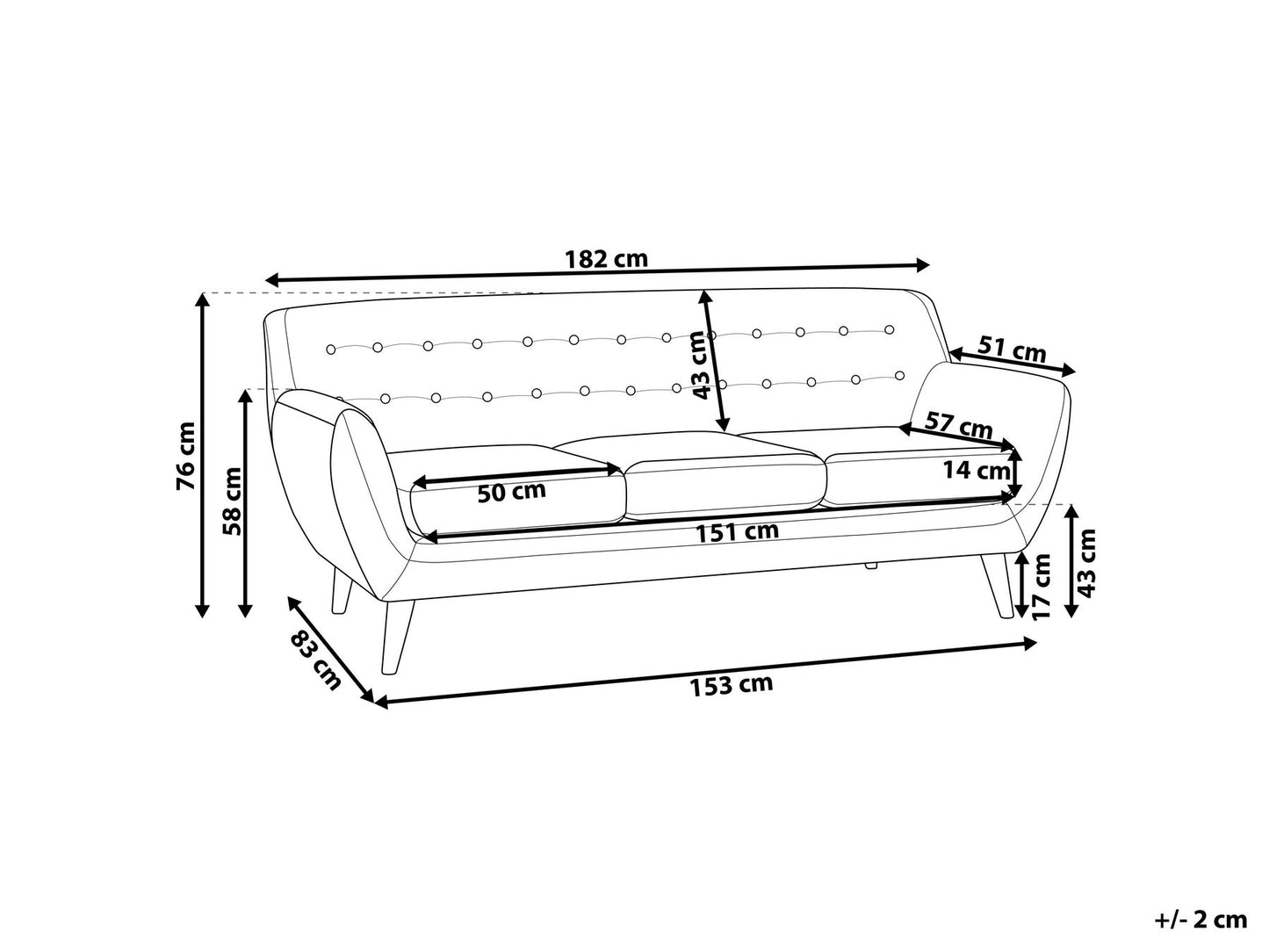 3 Seater Fabric Sofa Light Beige MOTALA