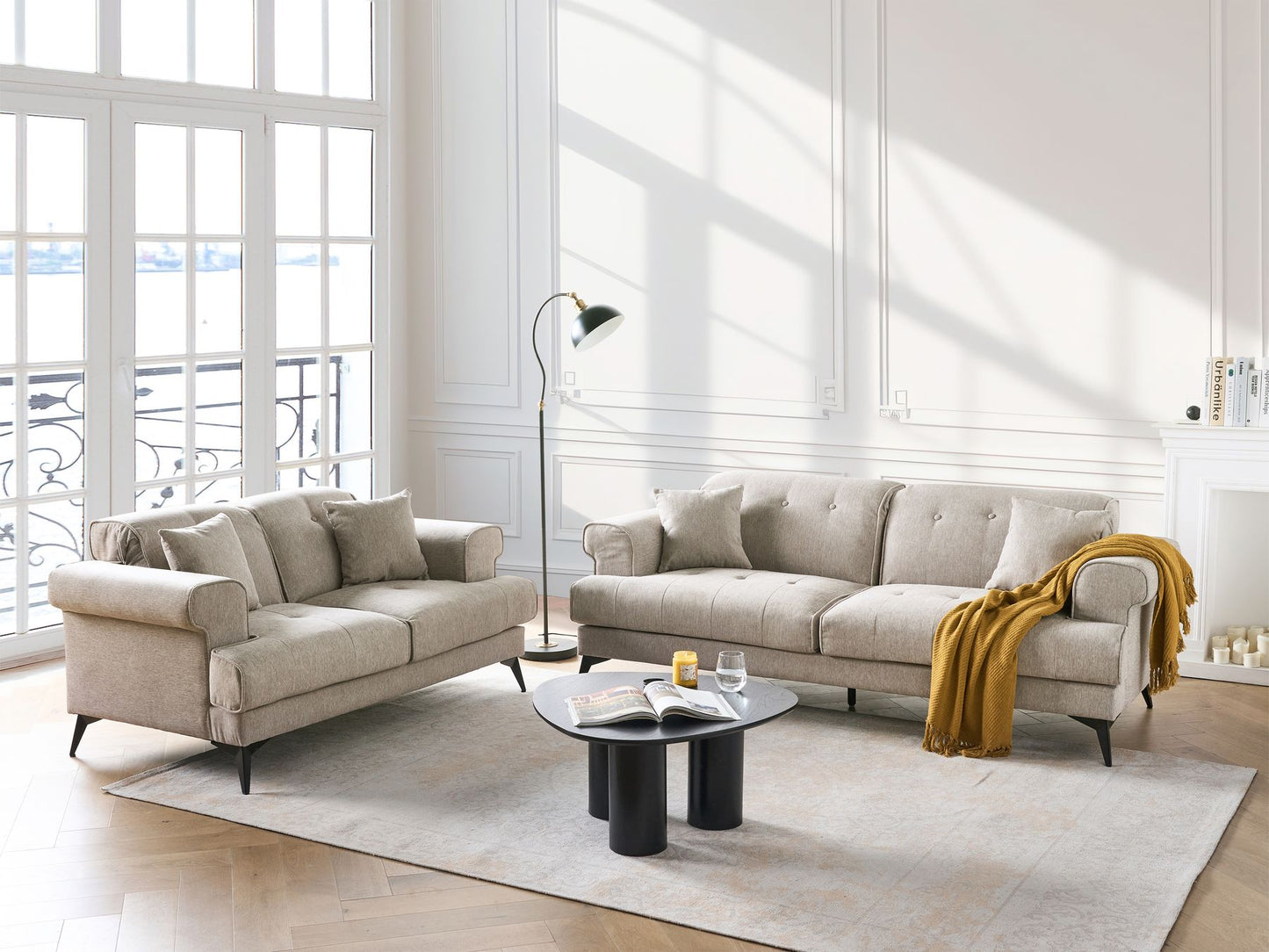 2 Seater Fabric Sofa Taupe SKIVE