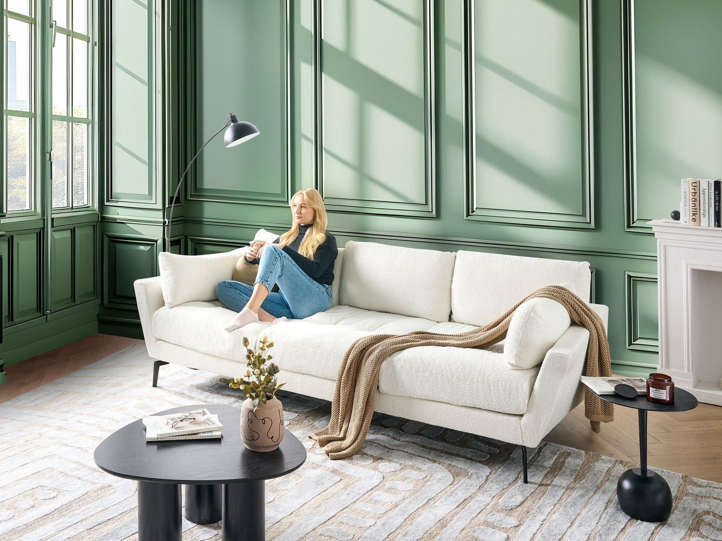 4 Seater Boucle Sofa White NENOLA