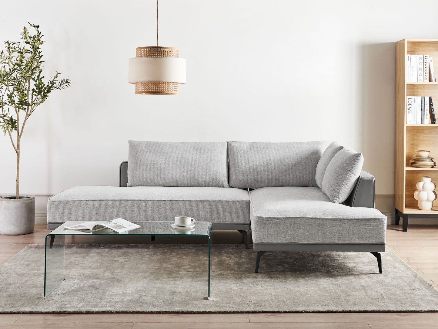 Left Hand Modular Fabric Corner Sofa Grey MYKEN