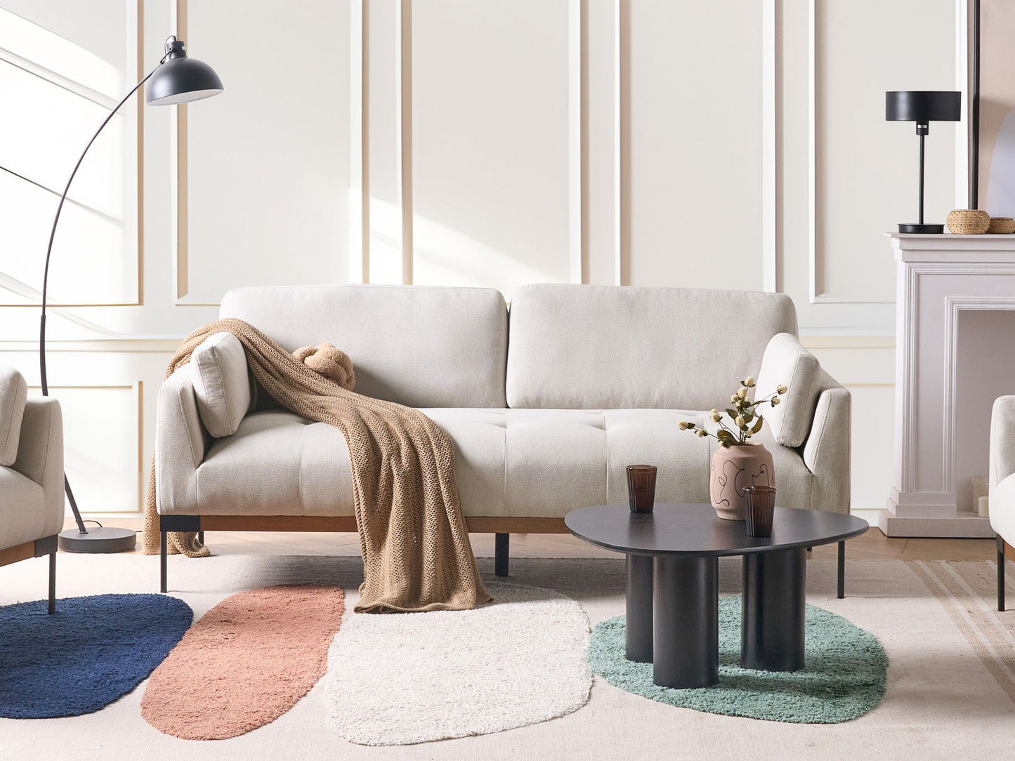 3 Seater Fabric Sofa Light Beige SKAVEN