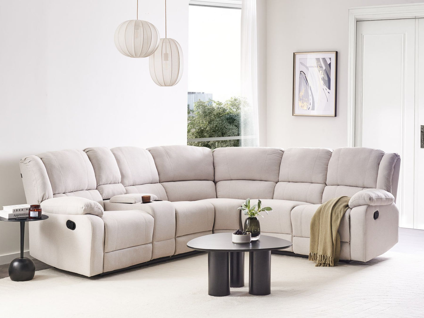Corner Fabric Manual Recliner Sofa Light Beige ROKKE