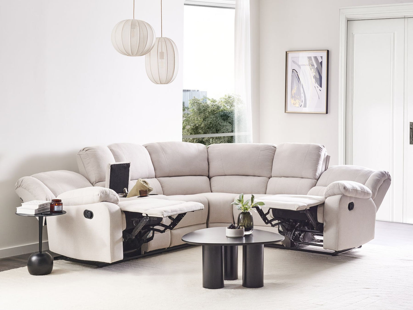 Corner Fabric Manual Recliner Sofa Light Beige ROKKE