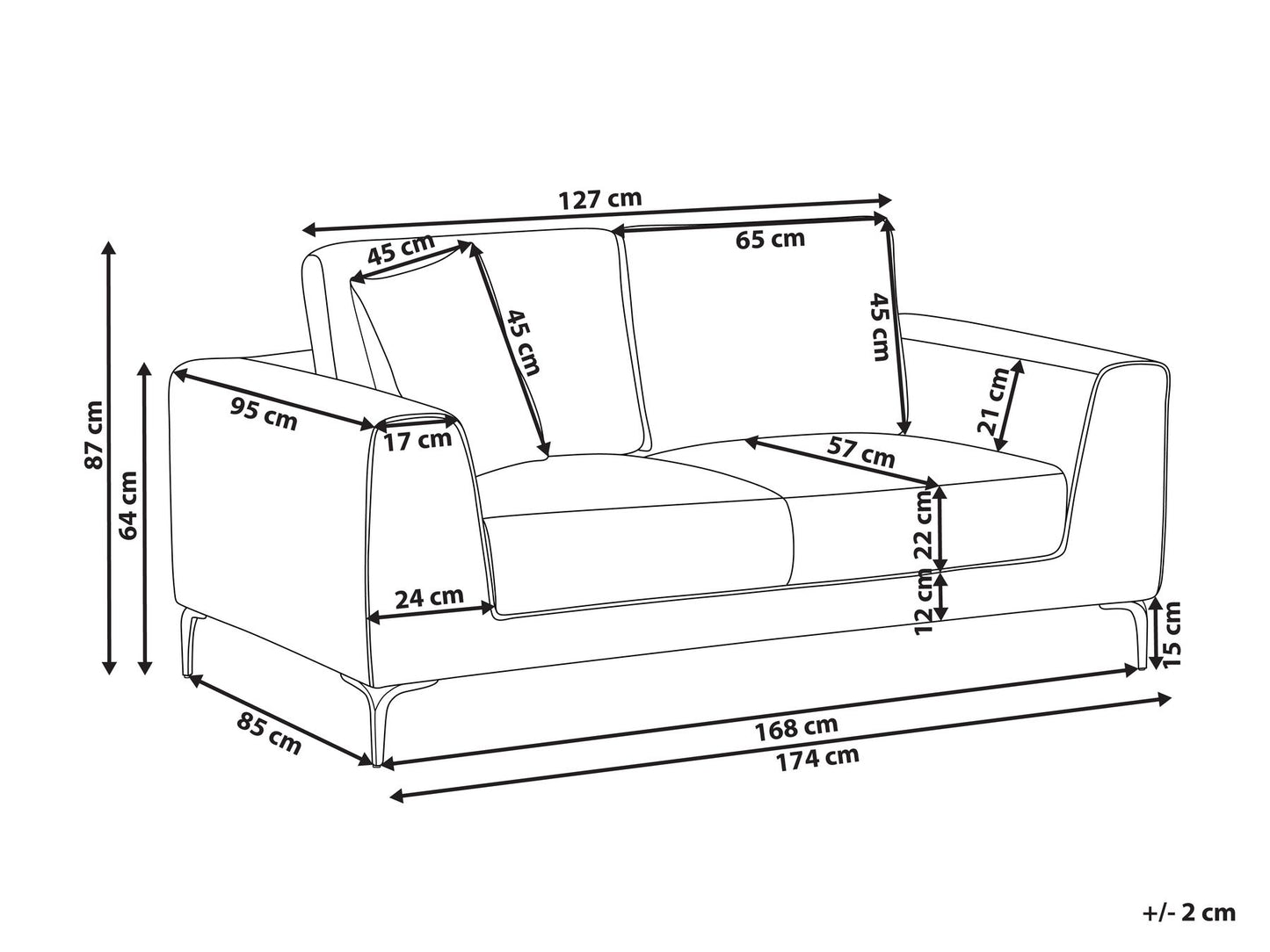 2 Seater Fabric Sofa Grey REINEN