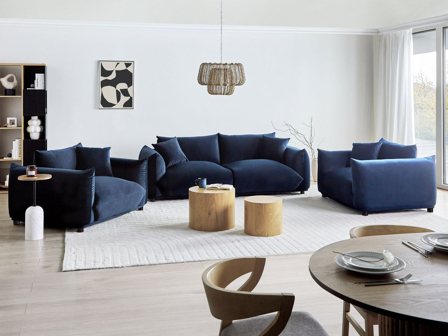 3 Seater Velvet Sofa Dark Blue LUVOS
