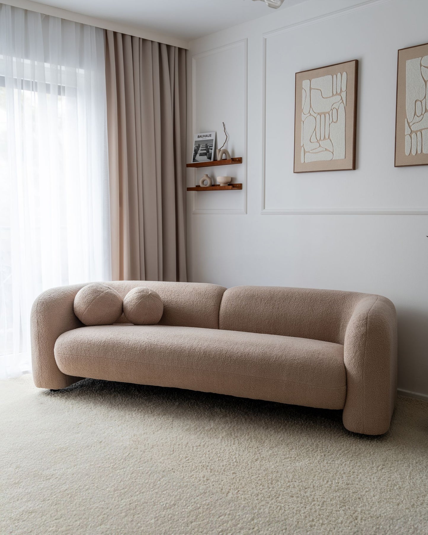 3 Seater Boucle Sofa Beige LEIREN