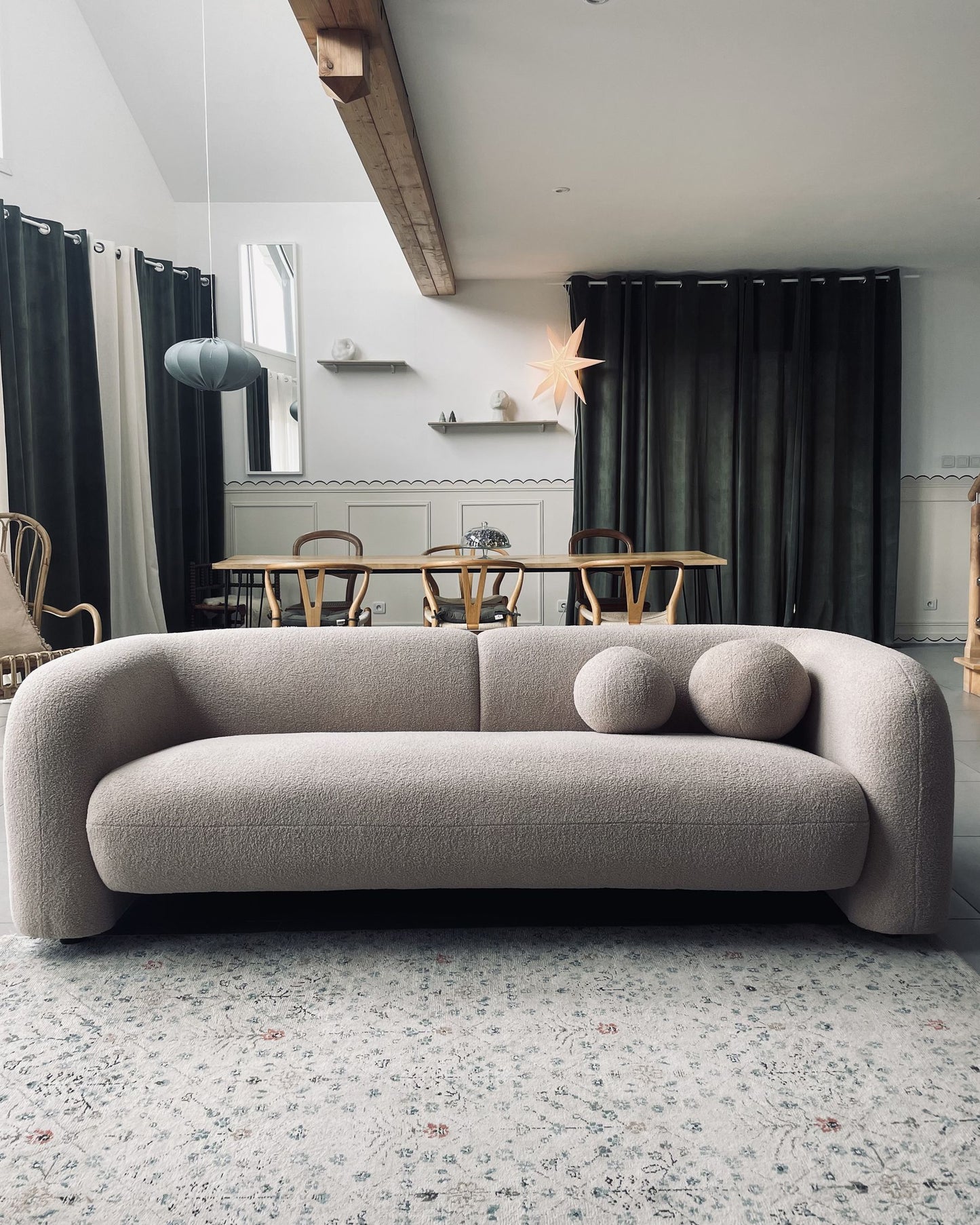 3 Seater Boucle Sofa Beige LEIREN