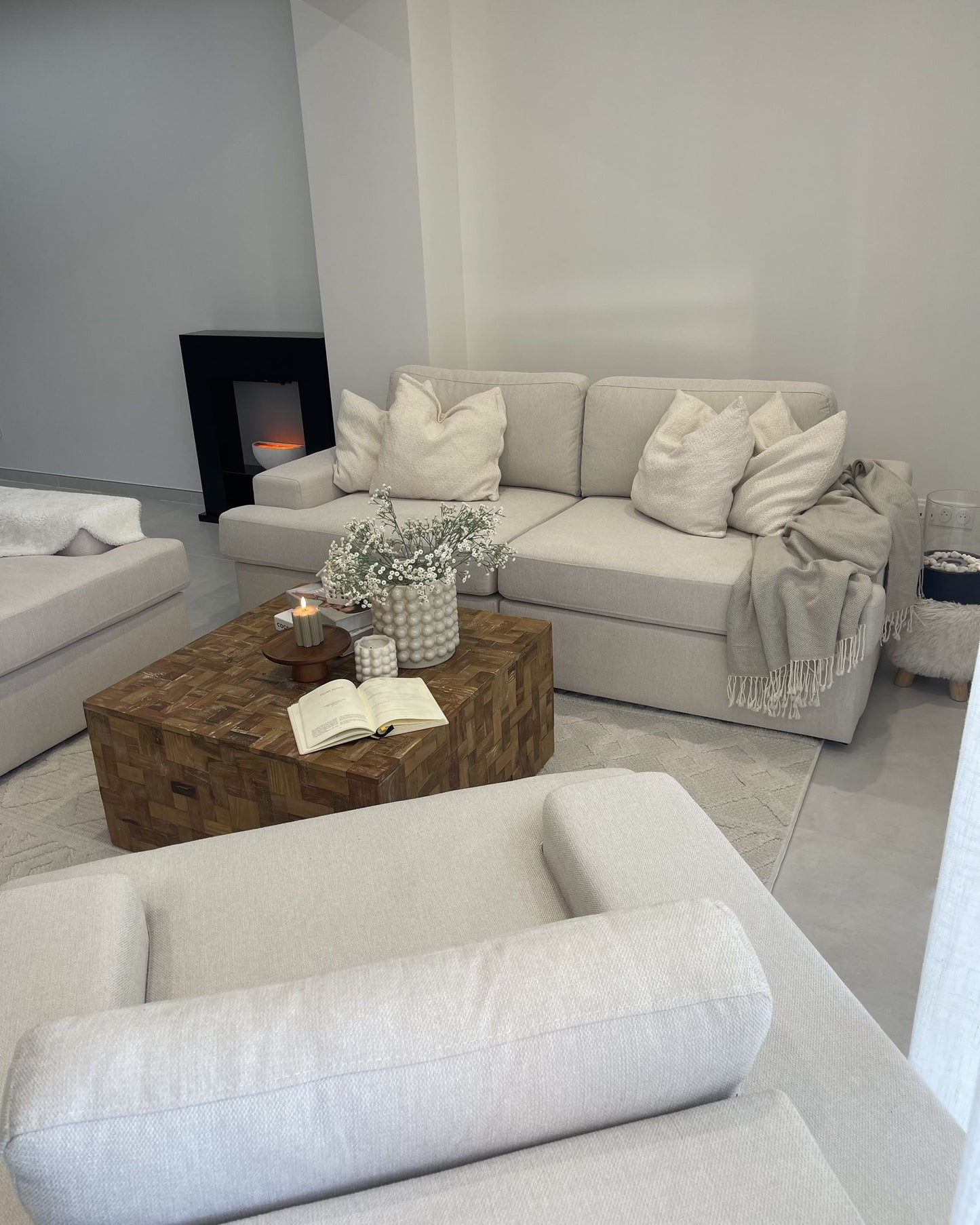 3 Seater Fabric Sofa Light Beige ALLA