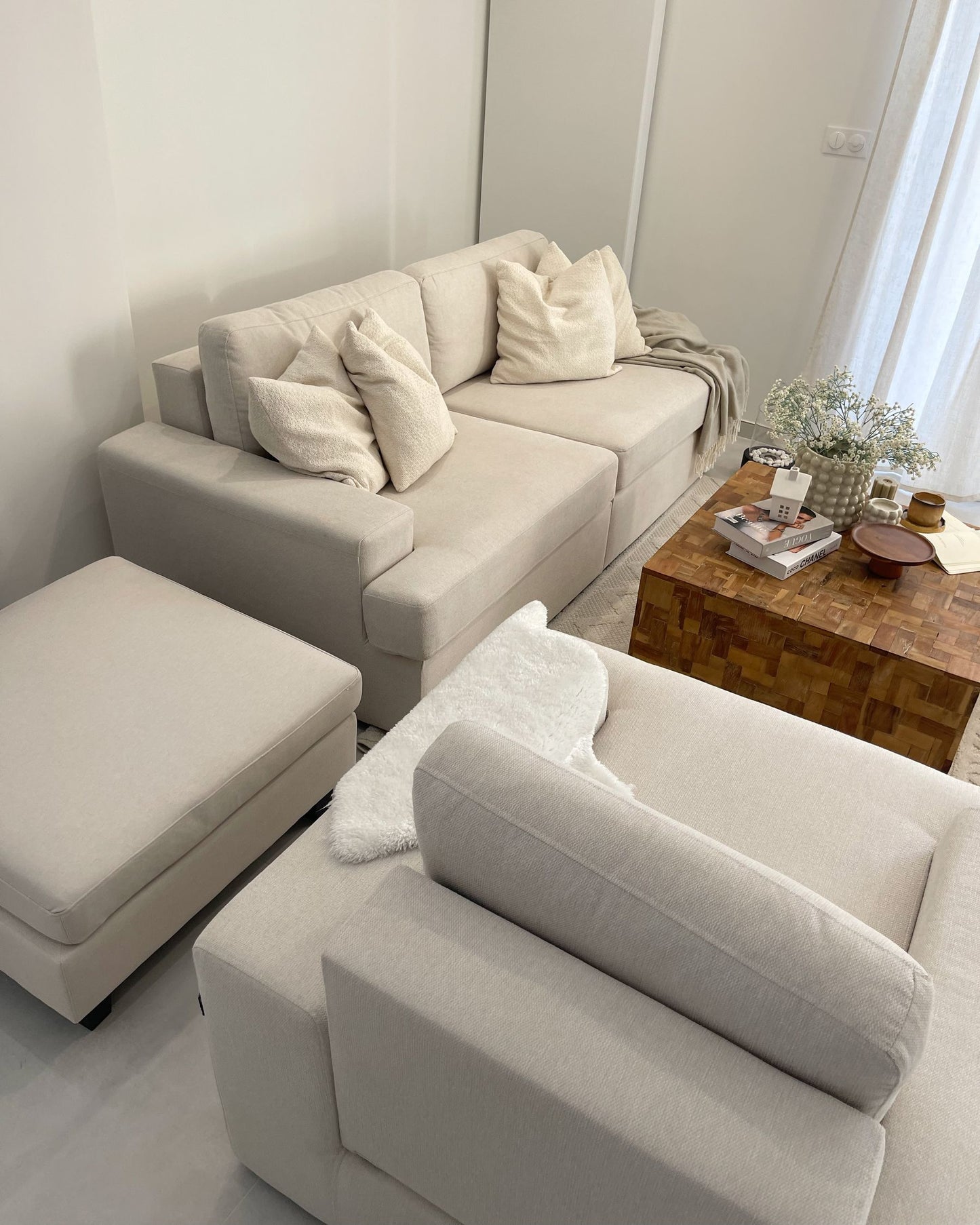 3 Seater Fabric Sofa Light Beige ALLA