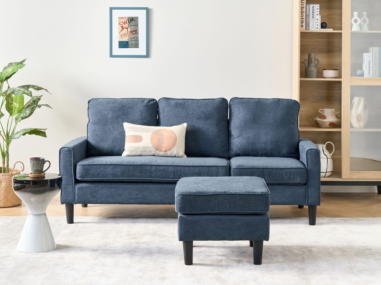 Fabric Sofa with Ottoman Navy Blue AVESTA
