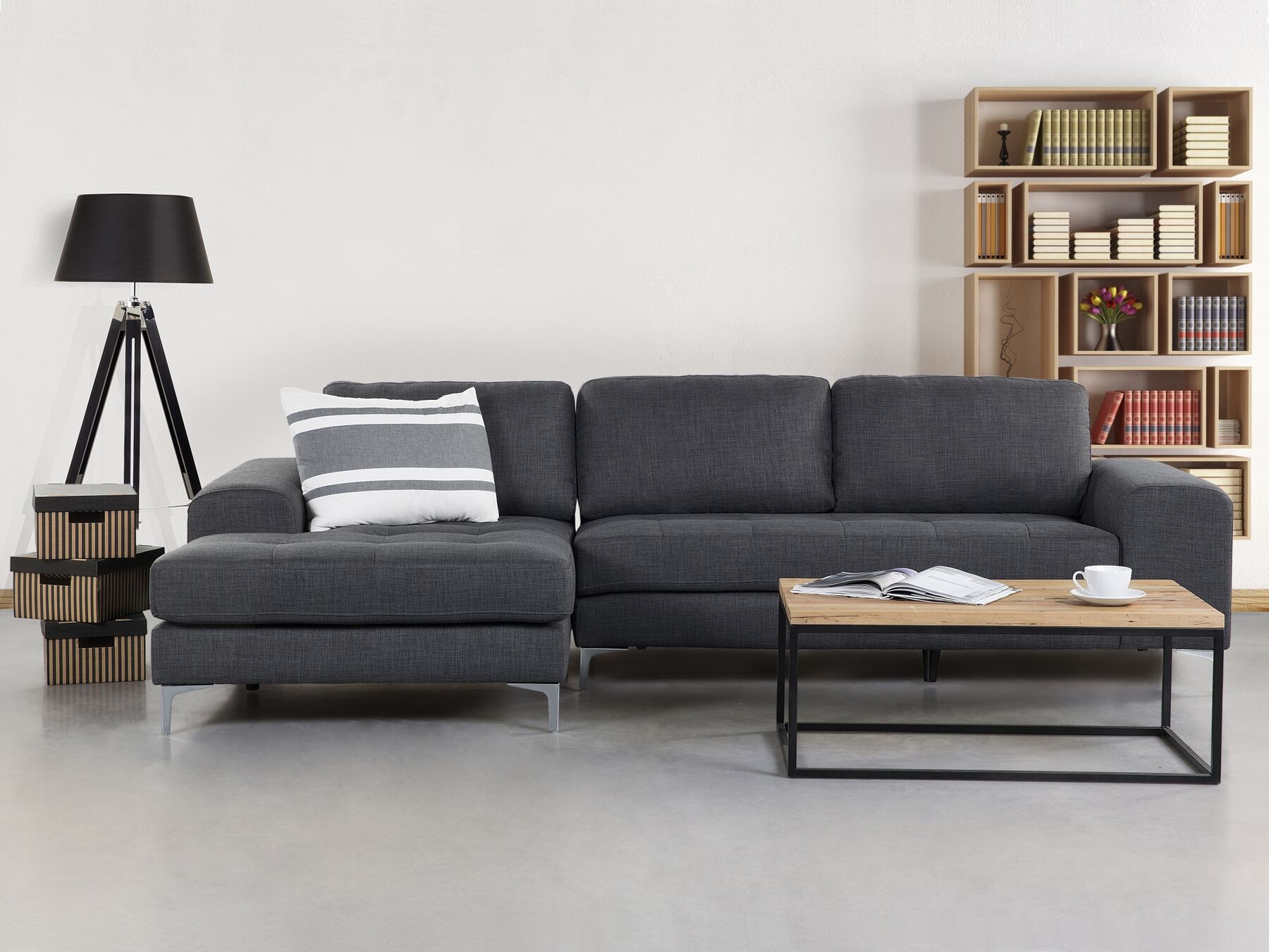 Right Hand Fabric Corner Sofa Dark Grey KIRUNA