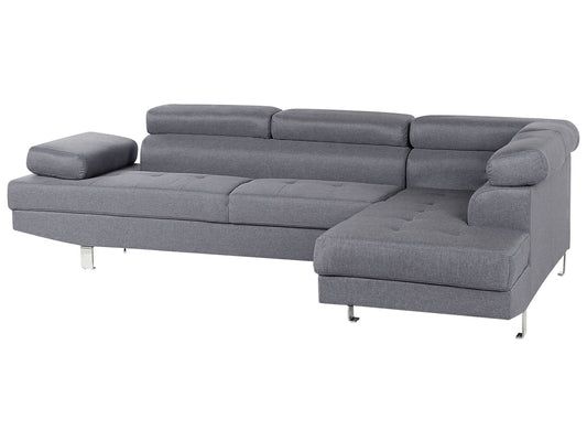 Left Hand Corner Fabric Sofa Grey NORREA