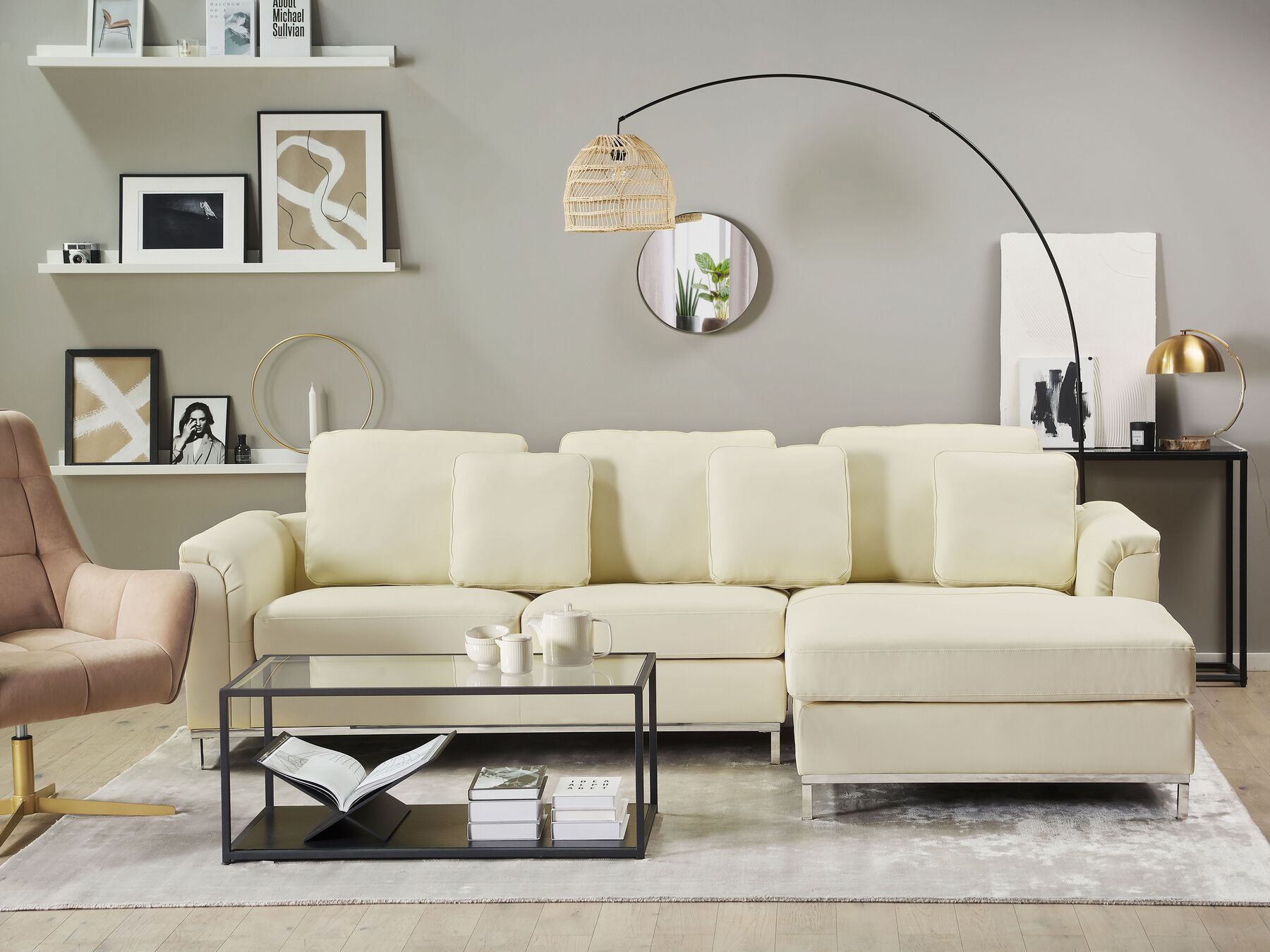 Left Hand Leather Corner Sofa Beige OSLO