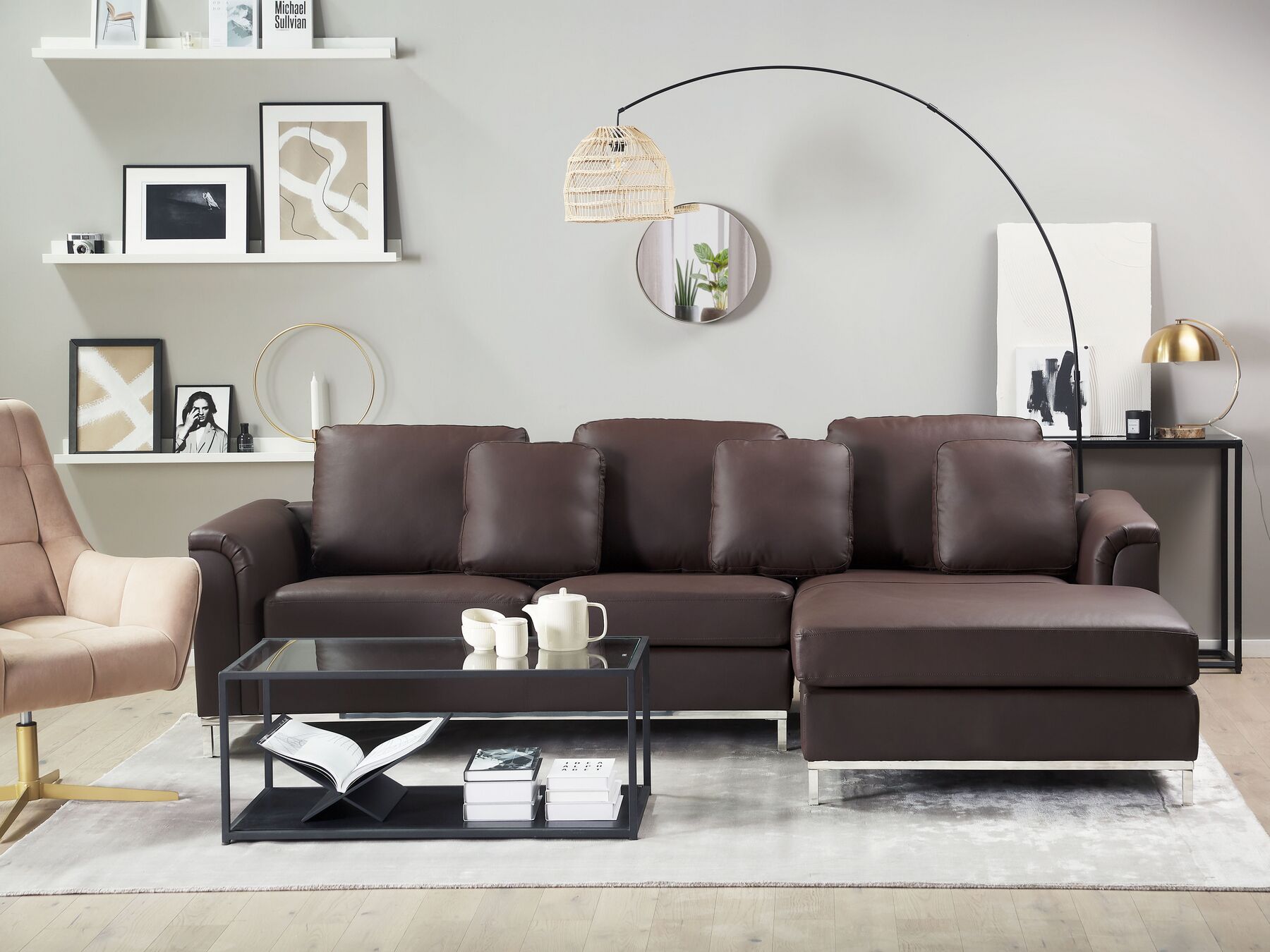 Left Hand Leather Corner Sofa Brown OSLO