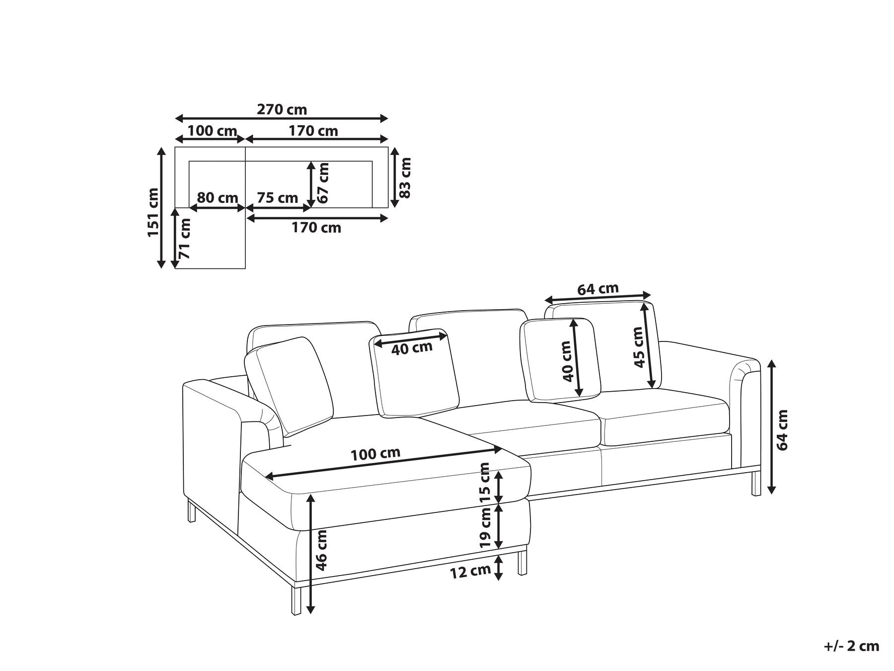 Right Hand Leather Corner Sofa Black OSLO