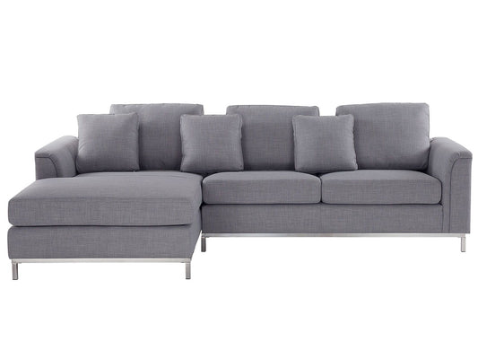 Right Hand Fabric Corner Sofa Light Grey OSLO