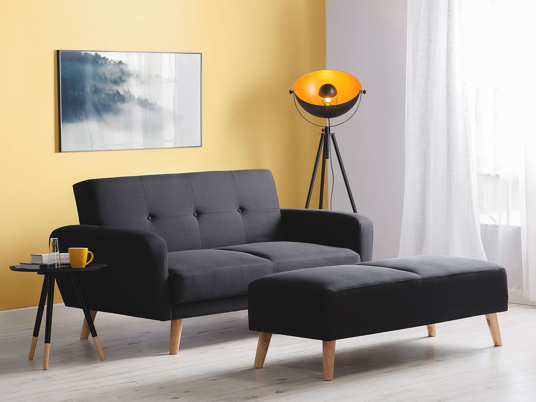 2 Seater Fabric Sofa Bed Black FLORLI