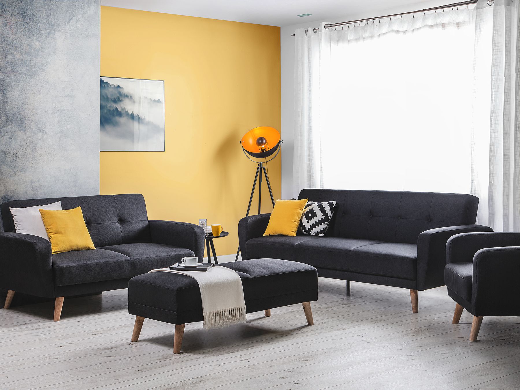 2 Seater Fabric Sofa Bed Black FLORLI