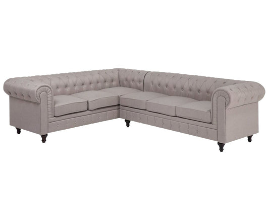 Right Hand Fabric Corner Sofa Beige CHESTERFIELD