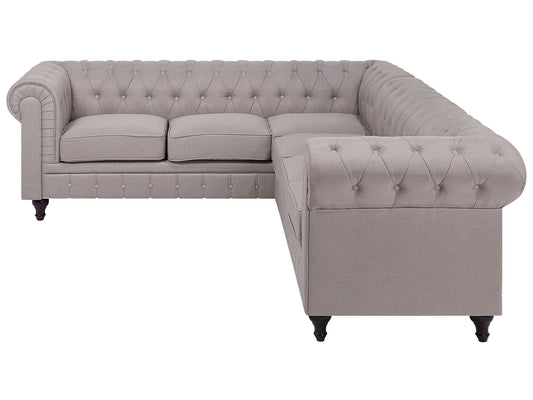 Right Hand Fabric Corner Sofa Beige CHESTERFIELD