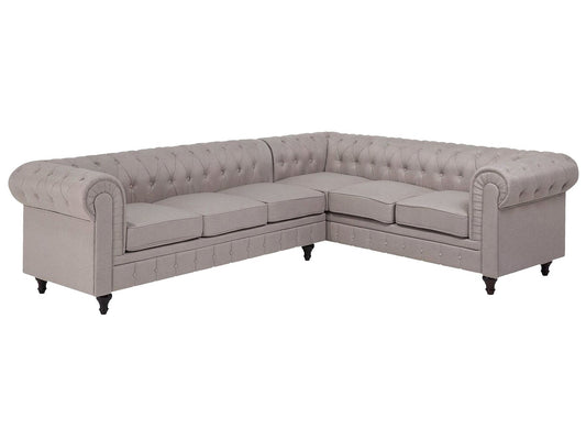 Left Hand Fabric Corner Sofa Beige CHESTERFIELD