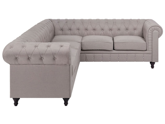 Left Hand Fabric Corner Sofa Beige CHESTERFIELD