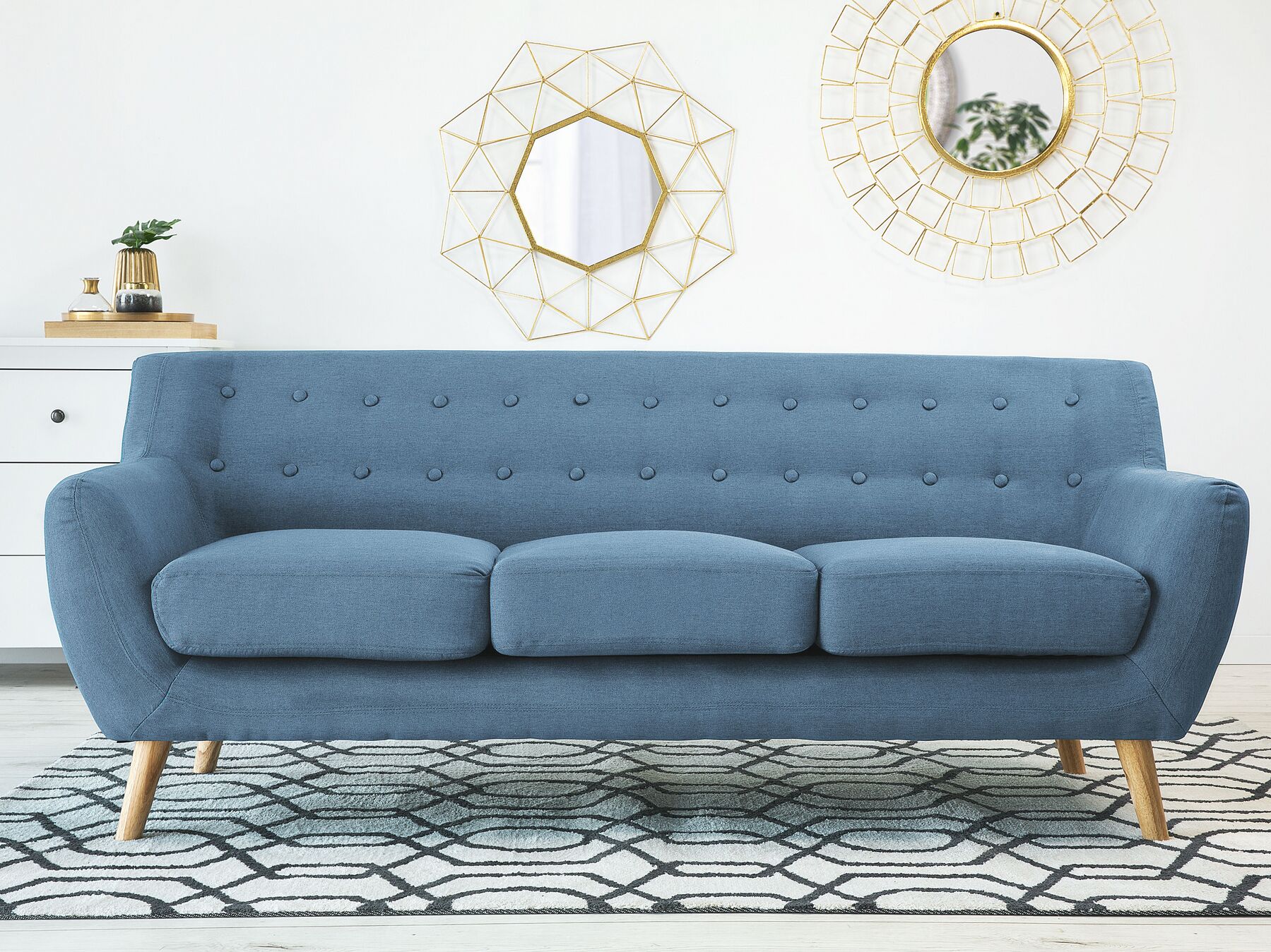 3 Seater Fabric Sofa Blue MOTALA