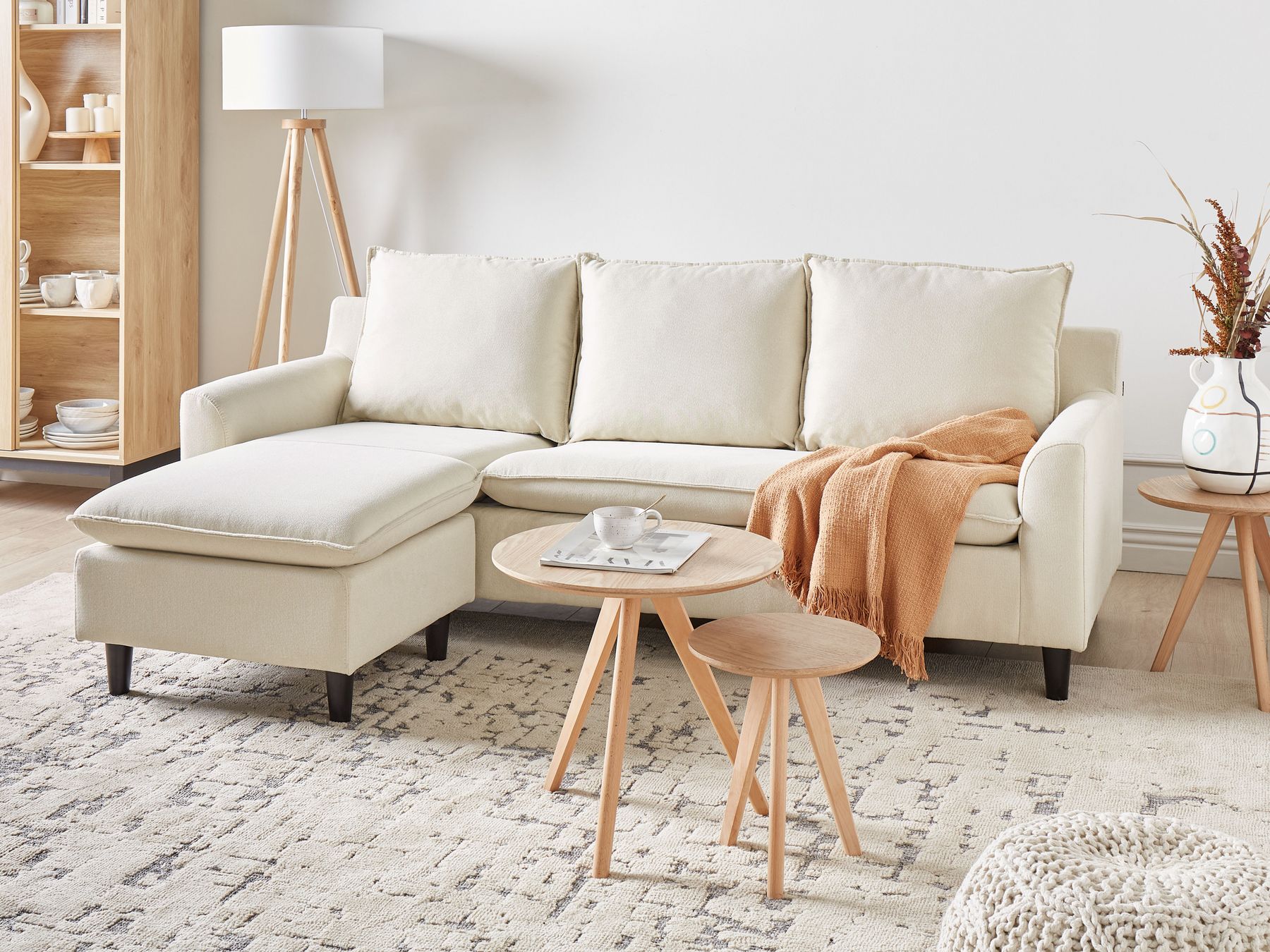 Right Hand Fabric Corner Sofa Light Beige ELVENES