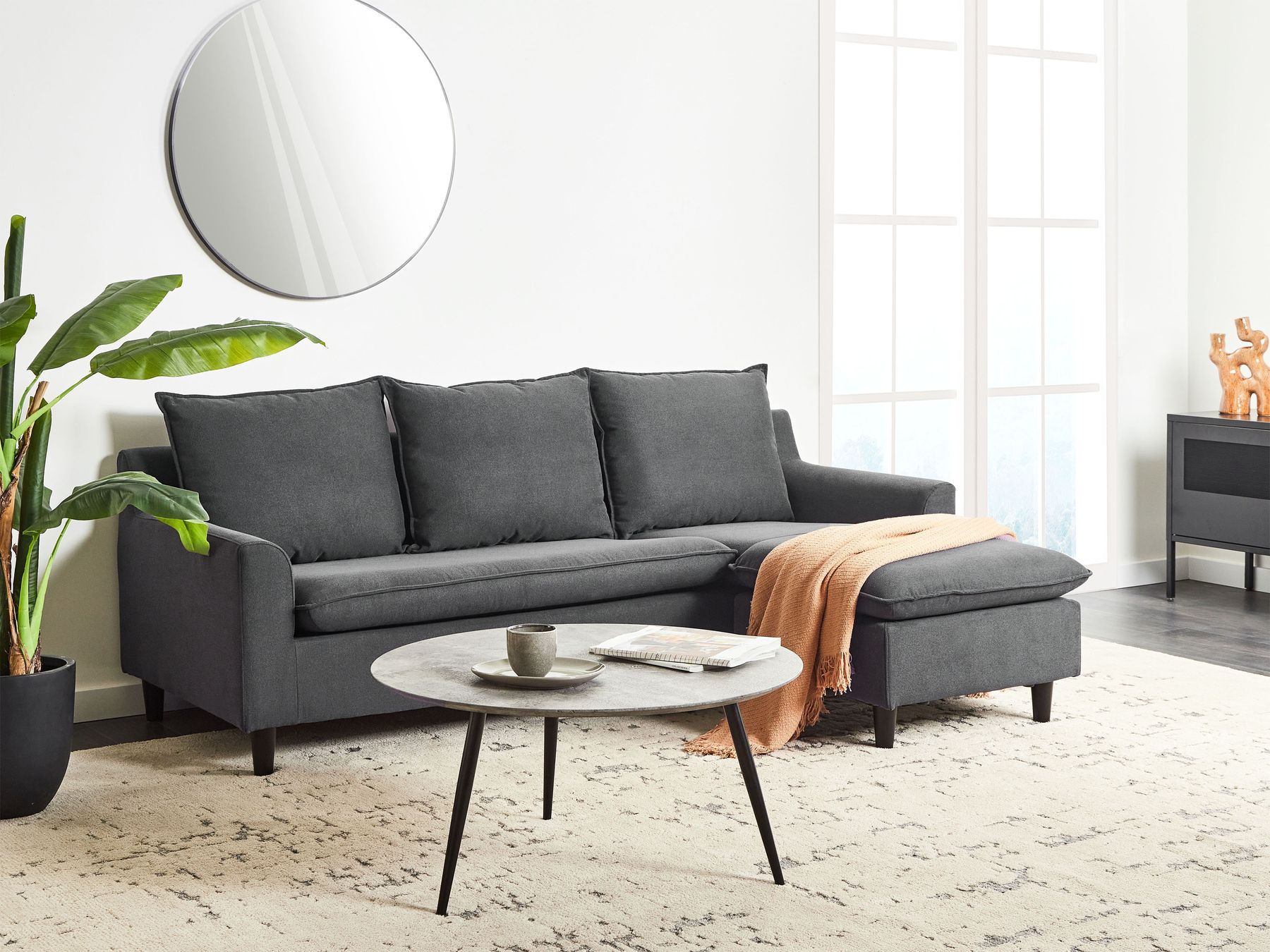 Left Hand Fabric Corner Sofa Dark Grey ELVENES