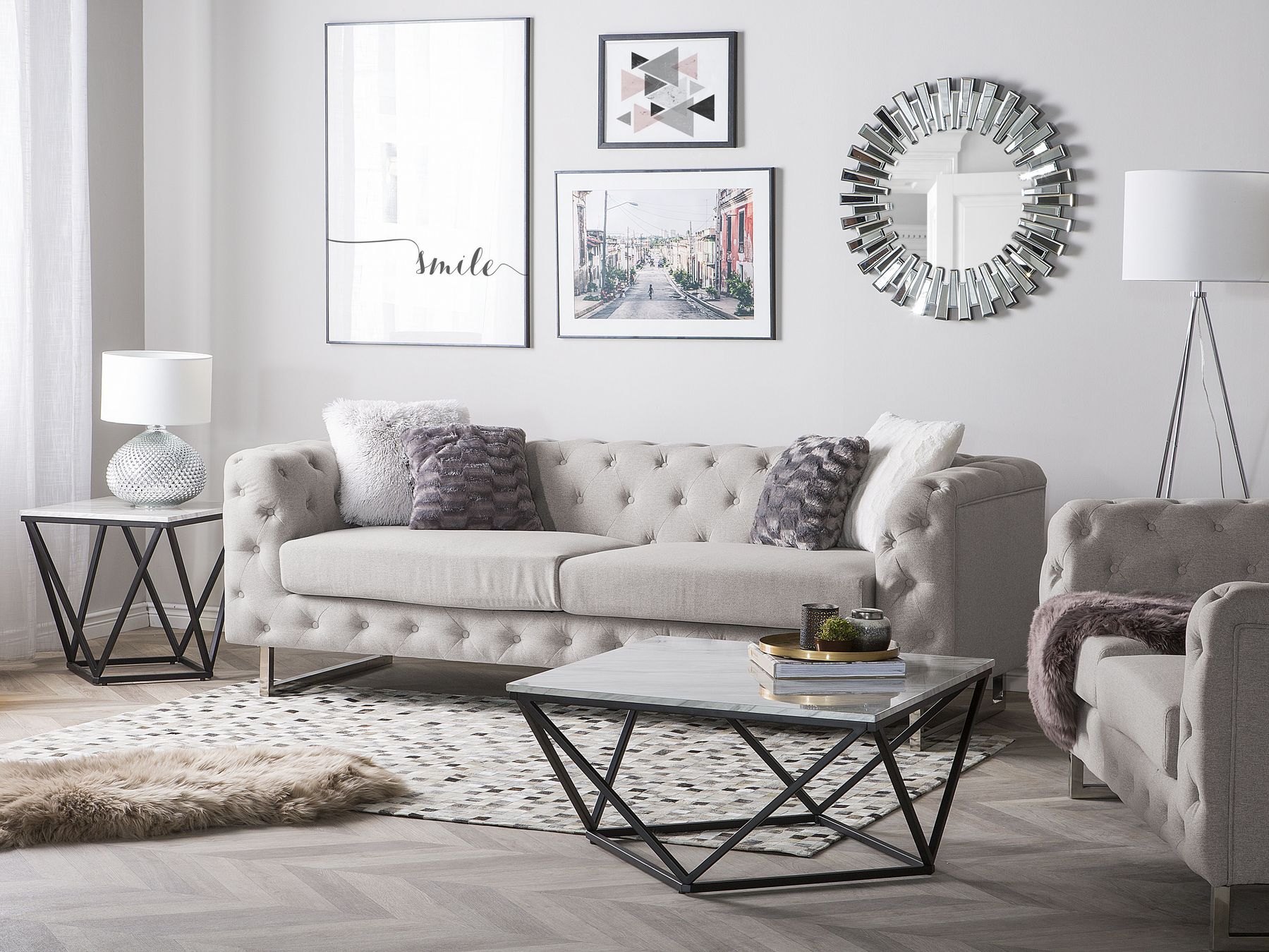 2 Seater Fabric Sofa Beige VISSLAND