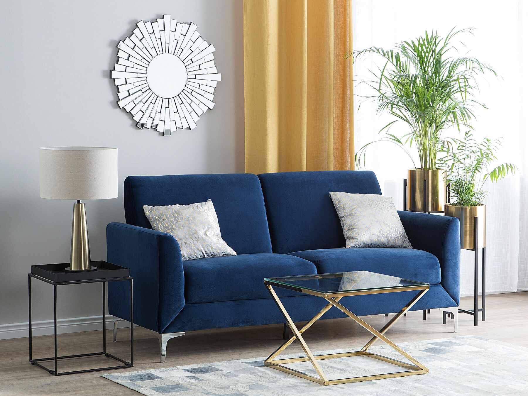 3 Seater Velvet Sofa Navy Blue FENES