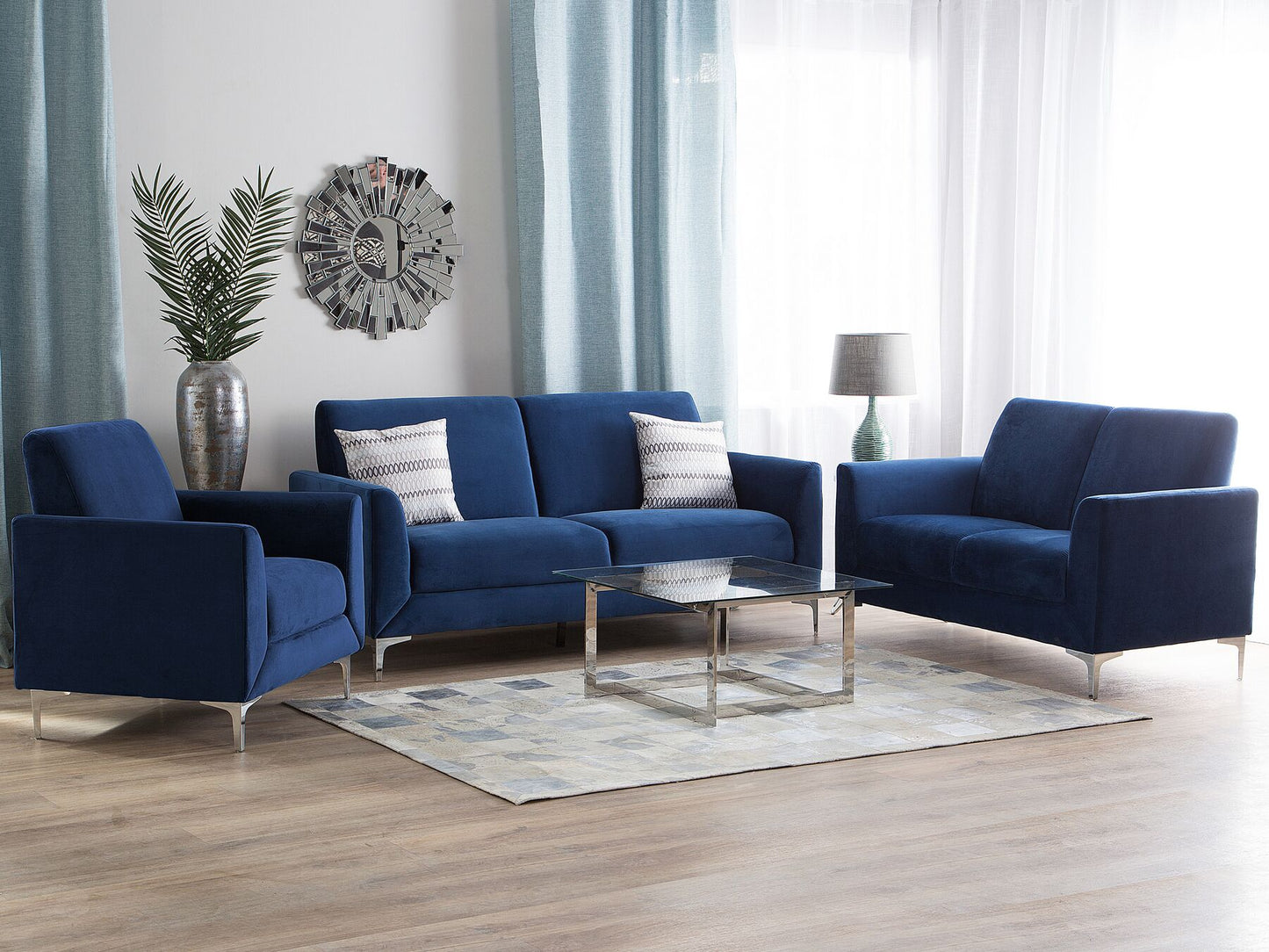 3 Seater Velvet Sofa Navy Blue FENES