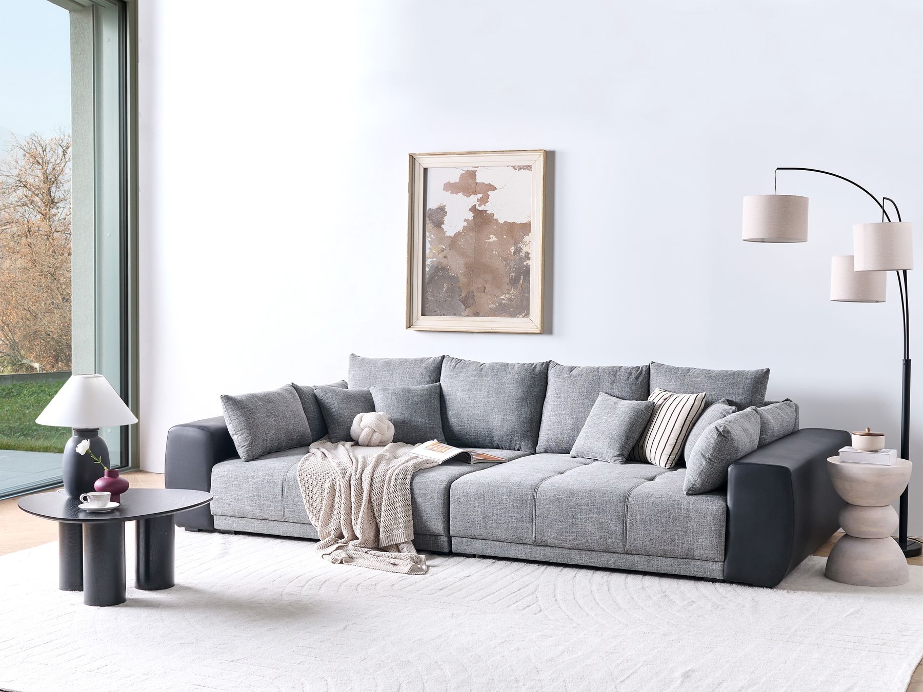 4 Seater Fabric Sofa Grey and Black TORPO