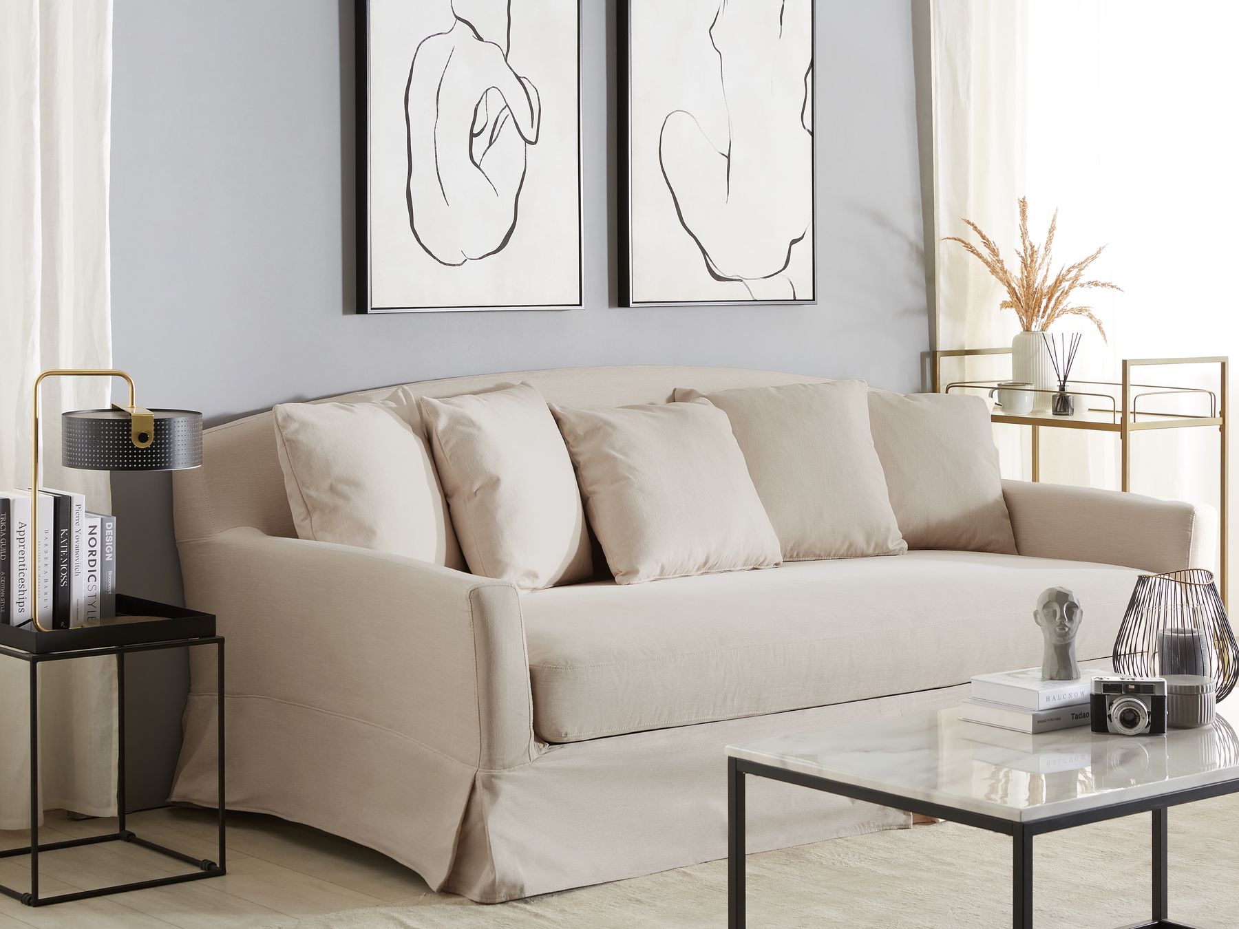 3 Seater Fabric Sofa Beige GILJA