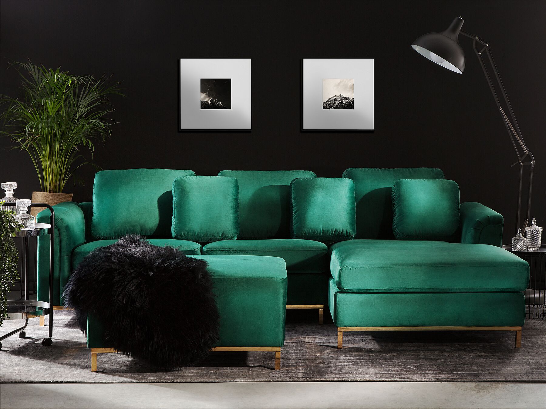 Left Hand Velvet Corner Sofa with Ottoman Emerald Green OSLO
