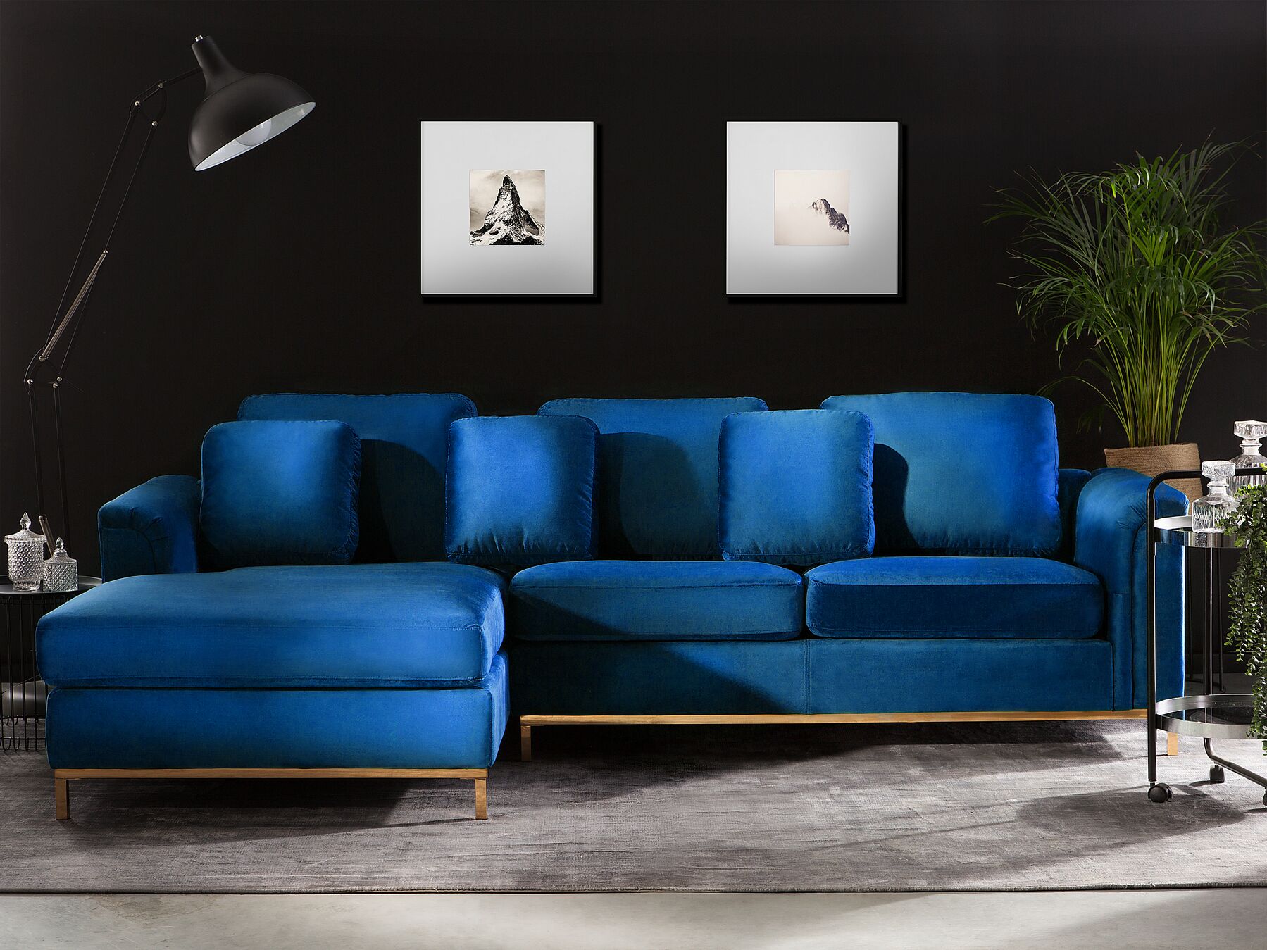 Right Hand Velvet Corner Sofa Navy Blue OSLO