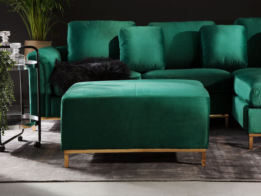 Left Hand Velvet Corner Sofa with Ottoman Emerald Green OSLO