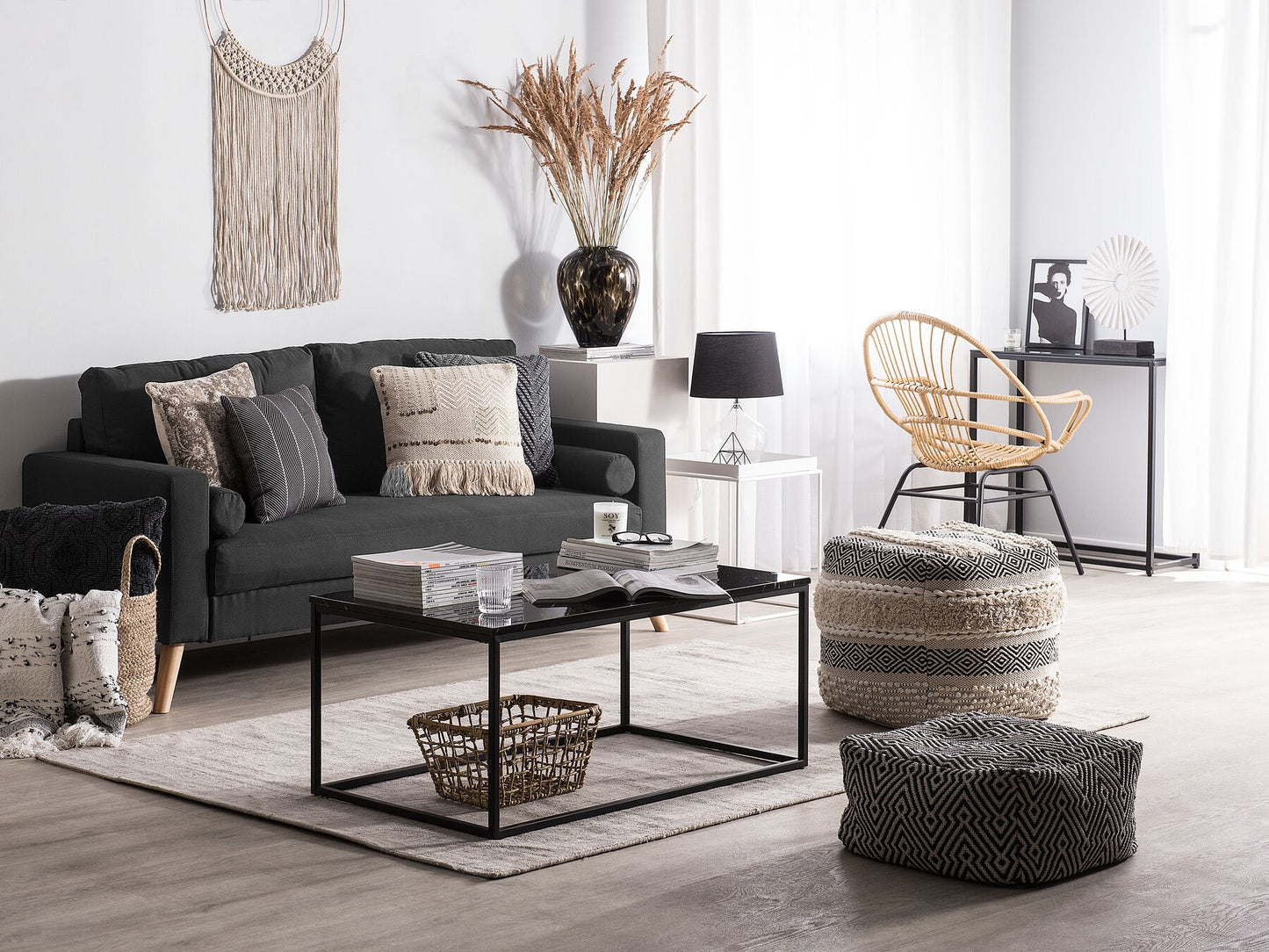 2 Seater Fabric Sofa Black KALMAR