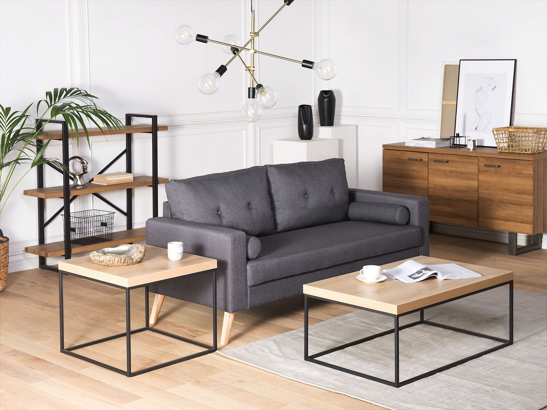 2 Seater Fabric Sofa Dark Grey KALMAR